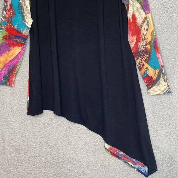 MISHCA Top Artsy Colorful Poly Knit Long Sleeve Asymmetrical Hem Sz XL Stretch - Picture 4 of 14